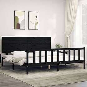 vidaXL Bed Frame med huvudgavel svart 200x200 cm massivt trä 3193425