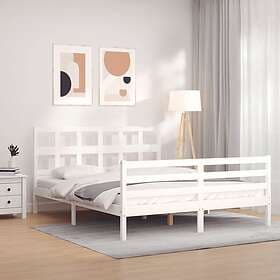 vidaXL Bed Frame med huvudgavel vit 160x200 cm massivt trä 3194842