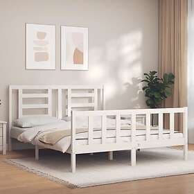 vidaXL Bed Frame med huvudgavel vit 160x200 cm massivt trä 3192892