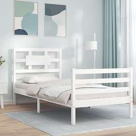 vidaXL Bed Frame med huvudgavel vit enkelsäng massivt trä 3194407