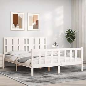 vidaXL Bed Frame med huvudgavel vit 5FT King Size massivt trä 3192237