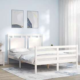 vidaXL Bed Frame med huvudgavel vit dubbelsäng massivt trä 3194022