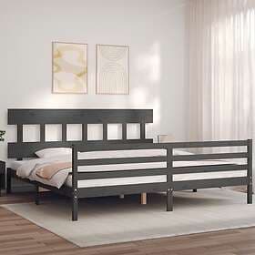 vidaXL Bed Frame med huvudgavel grå 200x200 cm massivt trä 3195178