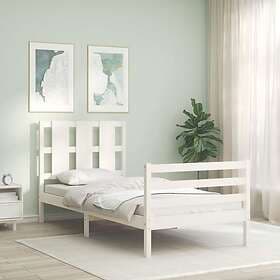 vidaXL Bed Frame med huvudgavel vit enkelsäng massivt trä 3194082