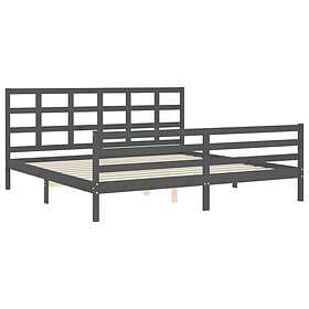 vidaXL Bed Frame med huvudgavel grå 200x200 cm massivt trä 3194008