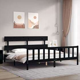 vidaXL Bed Frame med huvudgavel svart 200x200 cm massivt trä 3193295