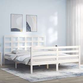 vidaXL Bed Frame med huvudgavel vit 160x200 cm massivt trä 3193997