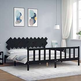 vidaXL Bed Frame med huvudgavel svart 200x200 cm massivt trä 3193490