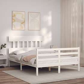 vidaXL Bed Frame med huvudgavel vit 140x200 cm massivt trä 3195157