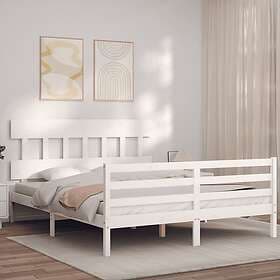 vidaXL Bed Frame med huvudgavel vit 160x200 cm massivt trä 3195167