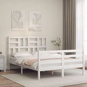 vidaXL Bed Frame med huvudgavel vit dubbelsäng massivt trä 3194867