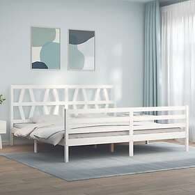 vidaXL Bed Frame med huvudgavel vit 200x200 cm massivt trä 3194397