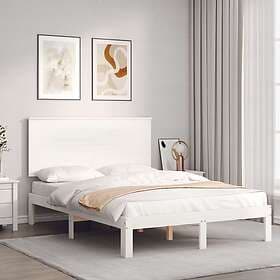 vidaXL Bed Frame med huvudgavel vit 140x200 cm massivt trä 3193662