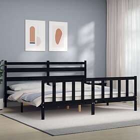 vidaXL Bed Frame med huvudgavel svart 200x200 cm massivt trä 3192060
