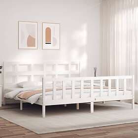 vidaXL Bed Frame med huvudgavel vit massivt trä 3193027