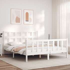 vidaXL Bed Frame med huvudgavel vit 160x200 cm massivt trä 3193022