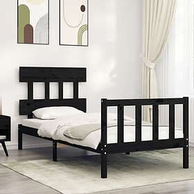 vidaXL Bed Frame med sänggavel svart 2FT6 Small enkel massivt trä 3193300