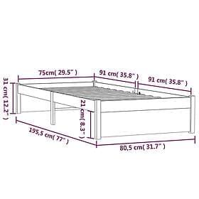 vidaXL Bed Frame black solid wood 75x190 cm