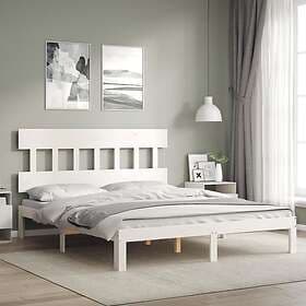 vidaXL Bed Frame med huvudgavel vit 160x200 cm massivt trä 3193607