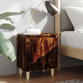 vidaXL Nightstand With Solid Wood Legs Smoke Brown Oak 40x30x50cm 813110