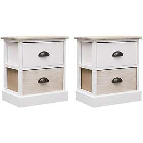 vidaXL Nightstand 2 pcs White and Natural Wood 38x28x45cm Paulownia Wood 284057
