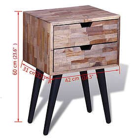 vidaXL Nightstand 2 Drawers Solid Reclaimed Teak 241711