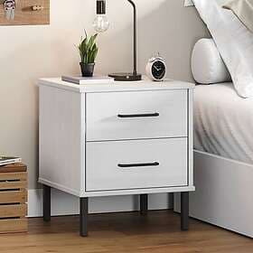 vidaXL Sängbord med metallben OSLO vit massiv furu 350975