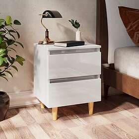 vidaXL Sängbord med massiva furuben 2 st vit högglans 40x35x50 cm 805864