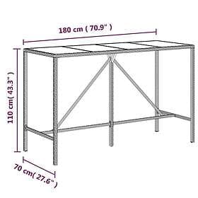vidaXL Bar Table med glasskiva brun 180x70x110 cm konstrotting 362590