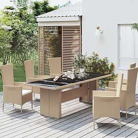vidaXL Garden Table with glass top beige synthetic rattan&tempered glass 319557