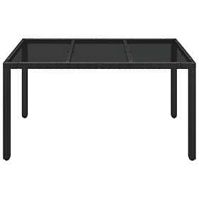 vidaXL Trädgårdsbord med glasskiva svart 150x90x75 cm konstrotting 319899
