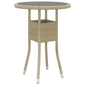 vidaXL Utebord Ø60x75 cm Härdat glas och konstrotting beige 310601