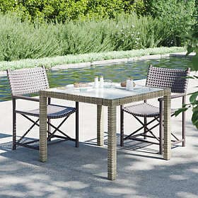 vidaXL Outdoor Table 90x90x75 cm Tempered Glass and Poly Rattan Grey 316700