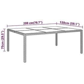vidaXL Outdoor Table 200x150x75 cm tempered glass and polyrattan grey 310587
