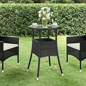 vidaXL Outdoor Table Ø60x75 cm Tempered Glass and Synthetic Rattan Black 310598