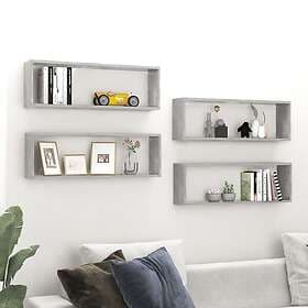 vidaXL Wall Shelf Cube Shaped 4 pcs Concrete Grey 80x15x26.5cm Engineered Wood 8