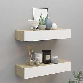 vidaXL Wall Mounted Drawer Oak and White 2 pcs 60x23.5x10 cm MDF 330264