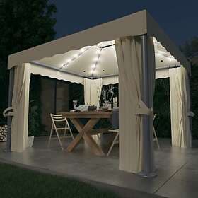 vidaXL Pavilion with curtains and LED string lights 3x3 m cream white