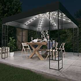 vidaXL Paviljong med ljusslinga LED 3x3 m antracit tyg 3070327