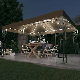 vidaXL Paviljong dubbla tak och ljusslinga LED 3x4 m taupe 3070313