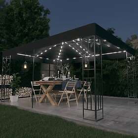 vidaXL Paviljong med dubbeltak och ljusslinga LED 3x4 m antracit 3070299