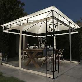 vidaXL Pavilion with mosquito net and LED string lights 3x3m cream white
