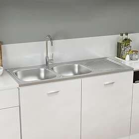 vidaXL Double Kitchen Sink Silver 1200x500x155mm Stainless Steel