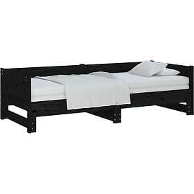 vidaXL Utdragbar dagbädd svart massiv furu 2x(90x190) cm 820266