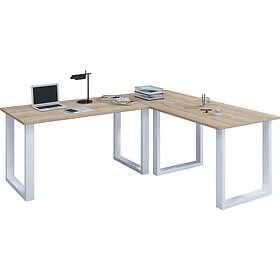 VCM NORDIC Lona U-feet hörnskrivbord natur trä och vit metall (160x160x80)