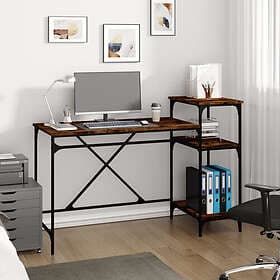 vidaXL Desk m. hyllor rökfärgad 135x50x90cm konstruerat trä&järn 826711