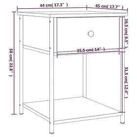 vidaXL Sängbord rökfärgad ek 44x45x58 cm konstruerat trä 825847
