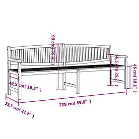 vidaXL Trädgårdsbench 228x59.5x90 cm massiv teak 364411