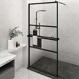 vidaXL Duschvägg med hylla svart 115x195 cm ESG-glas&aluminium 3185479