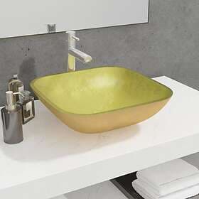 vidaXL Handfat glas 42x42x14 cm guld 345260